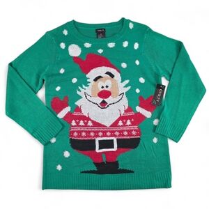 Santa Ugly Christmas Sweater Green Red White Knit Women 2X NWT Holiday Party